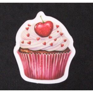 10/$10 Strawberry Heart Chocolate Cupcake Valentine's Day Sticker 1.58" x 1.38"